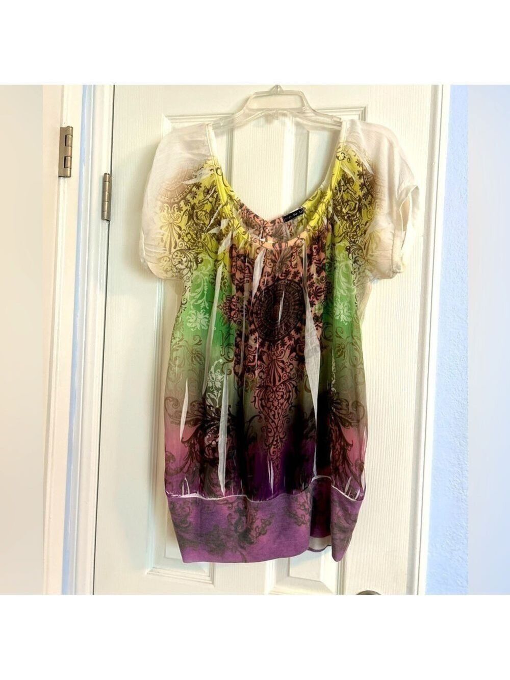 🔵Colorful Floral Cap Sleeve Top XL